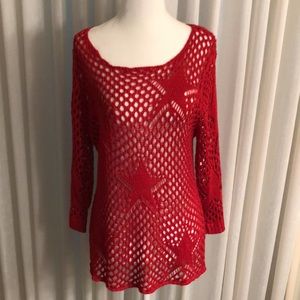 Red acrylic knit sweater with Star Design M